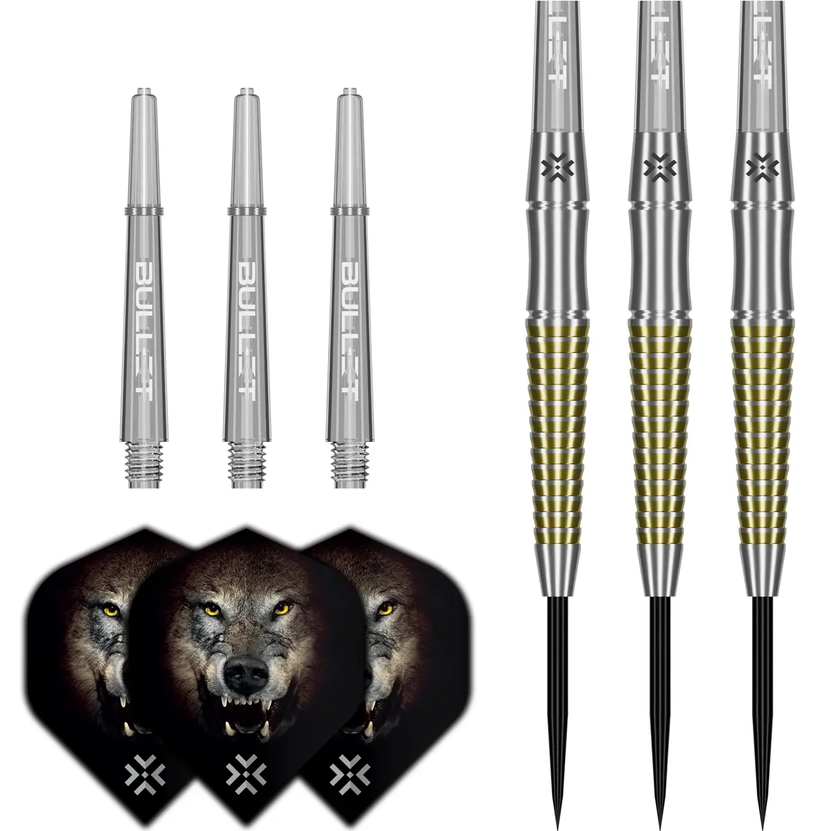 Bullet Fang Steeldarts Komplettset mit Shafts, Flights und Barrels