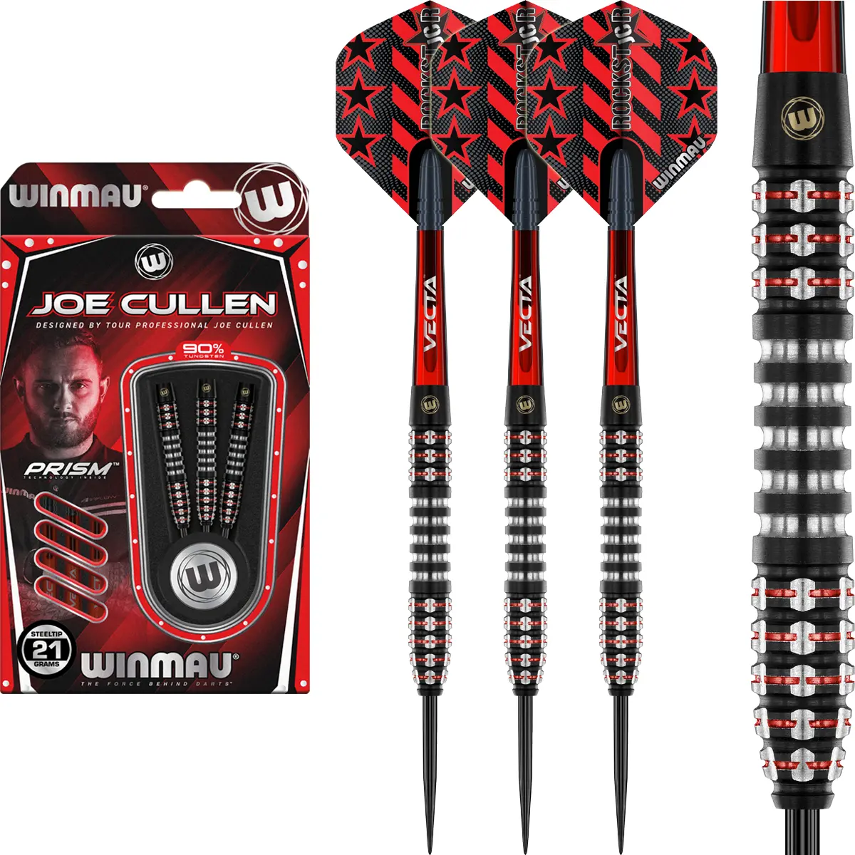 Winmau Joe Cullen Ignition Steeldarts – Set mit Verpackung und komplettem Dart inklusive Vecta Shafts