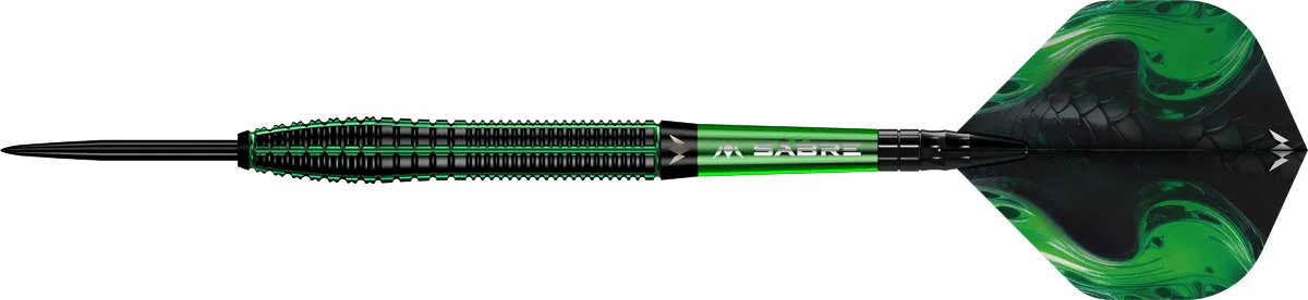 Mission Venom Steeldart mit grün-schwarzem Barrel und Snake-Design Flight