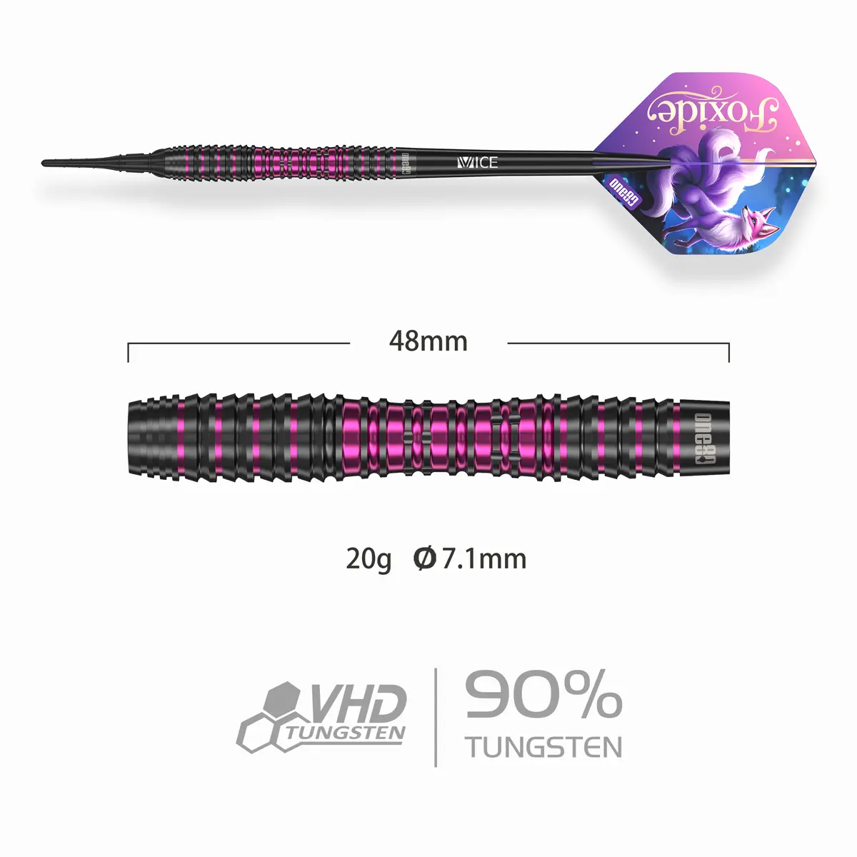 One80 Foxide F3 Softdarts mit Maßangaben – 20 g Softdart mit verjüngter Barrelform