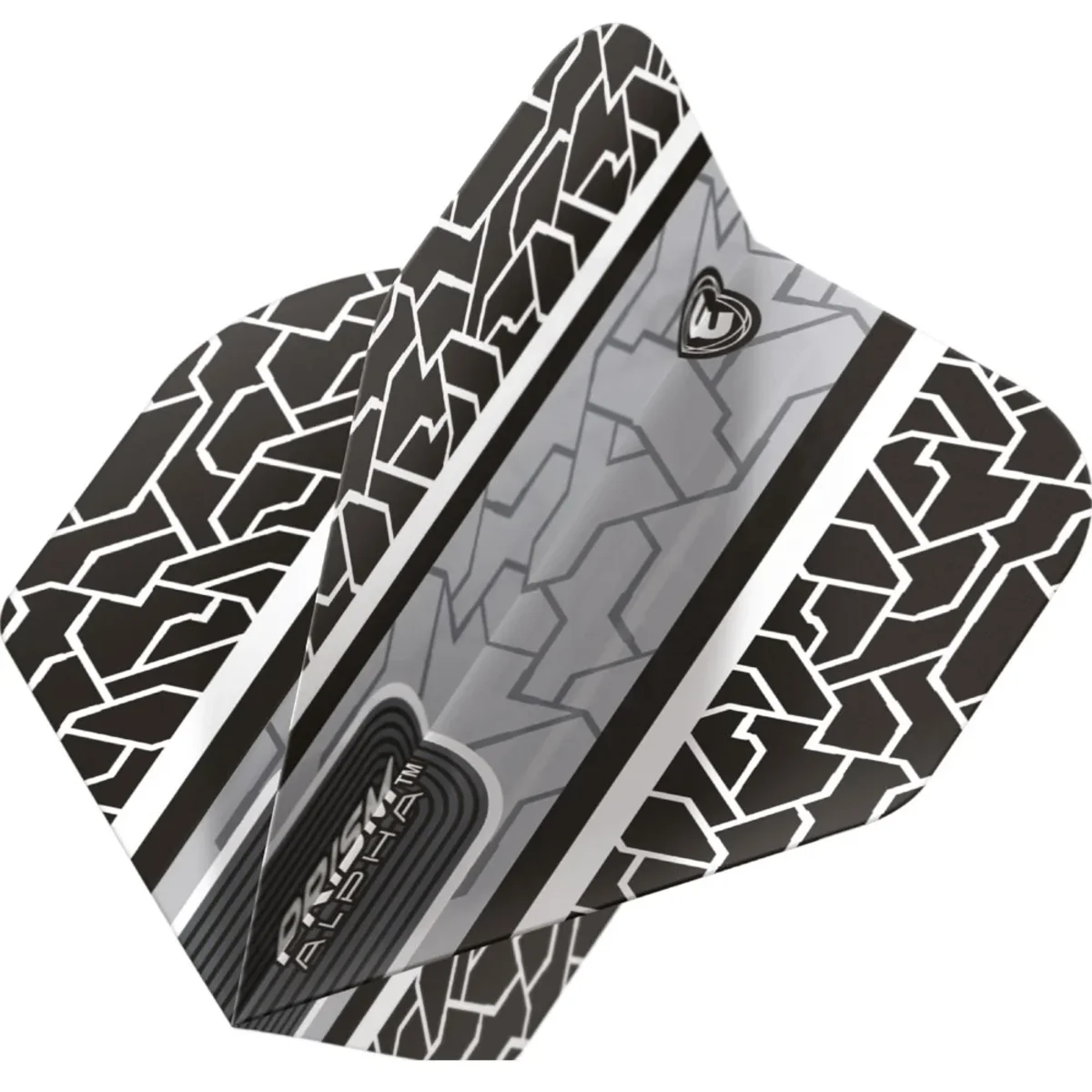 Geöffneter Winmau Prism Alpha Circuit Dart Flight in 3D-Ansicht