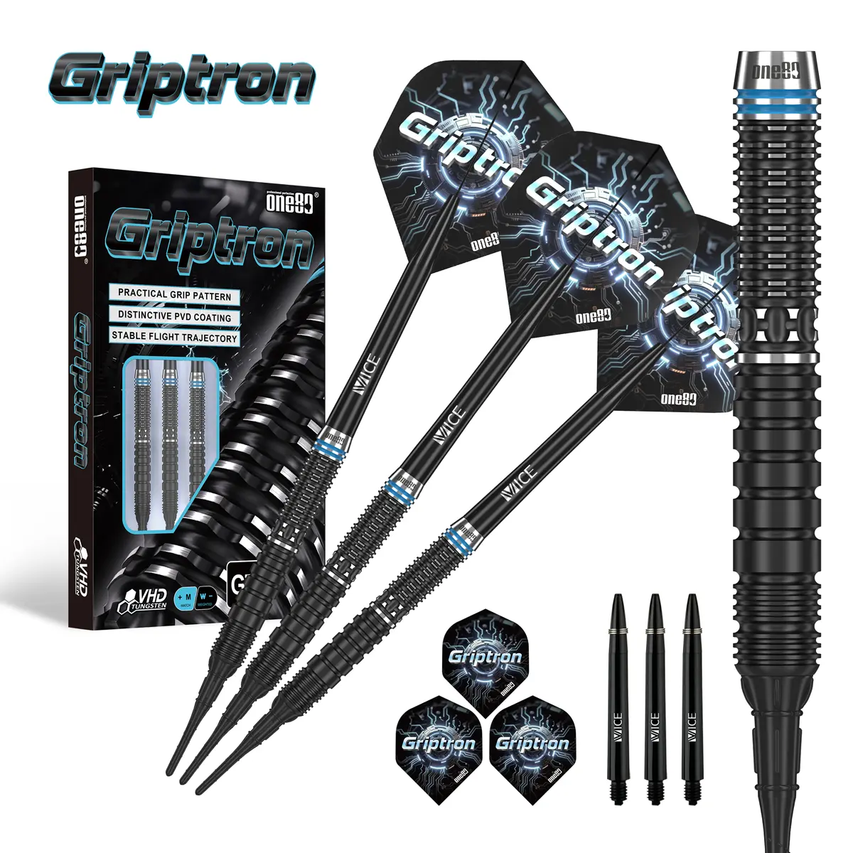 Detailansicht des Barrels der One80 Griptron GT4 Softdarts mit Ringgrip und strukturierter Griffzone