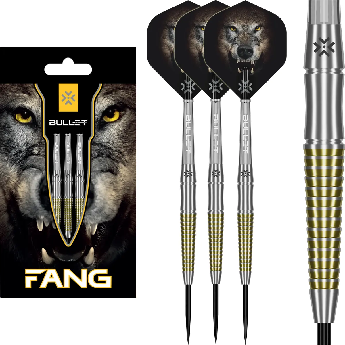 Bullet Fang Steeldarts 23g – Produktbild mit Verpackung