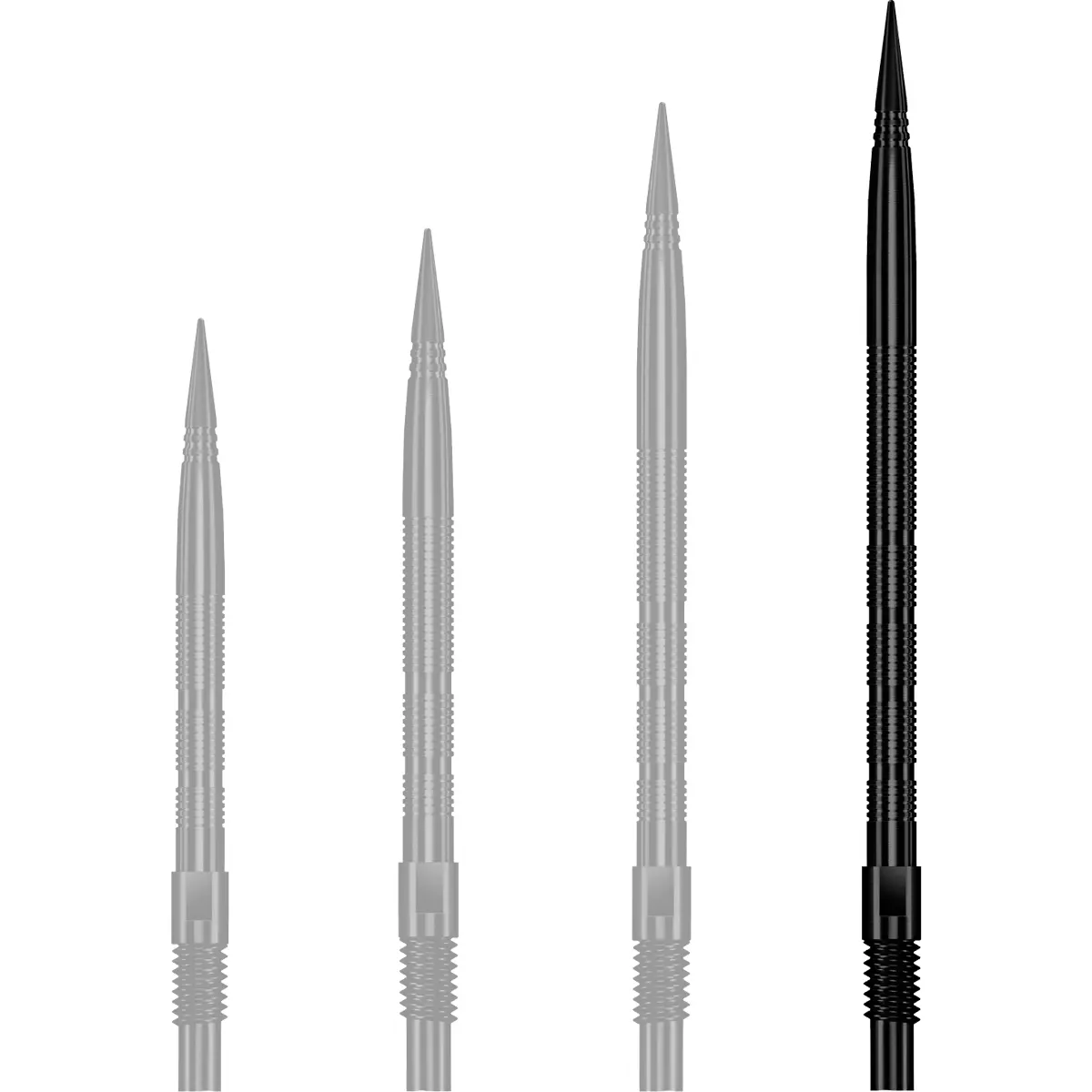 Harrows Quick Point Micro Ridge Spitzen schwarz im Längenvergleich 26 bis 40 mm