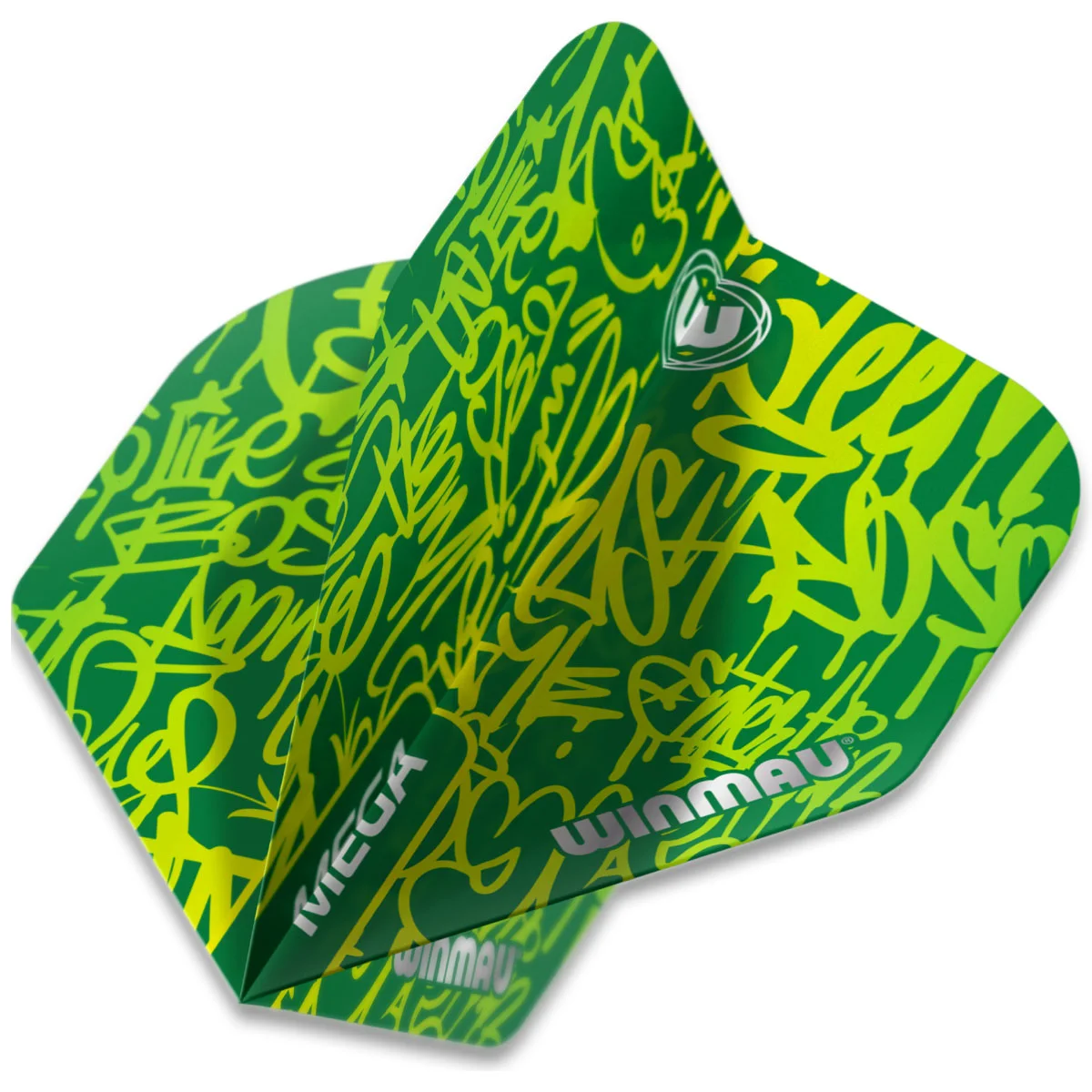 Grüne Winmau Mega Standard Flights mit gelbem Graffiti-Muster