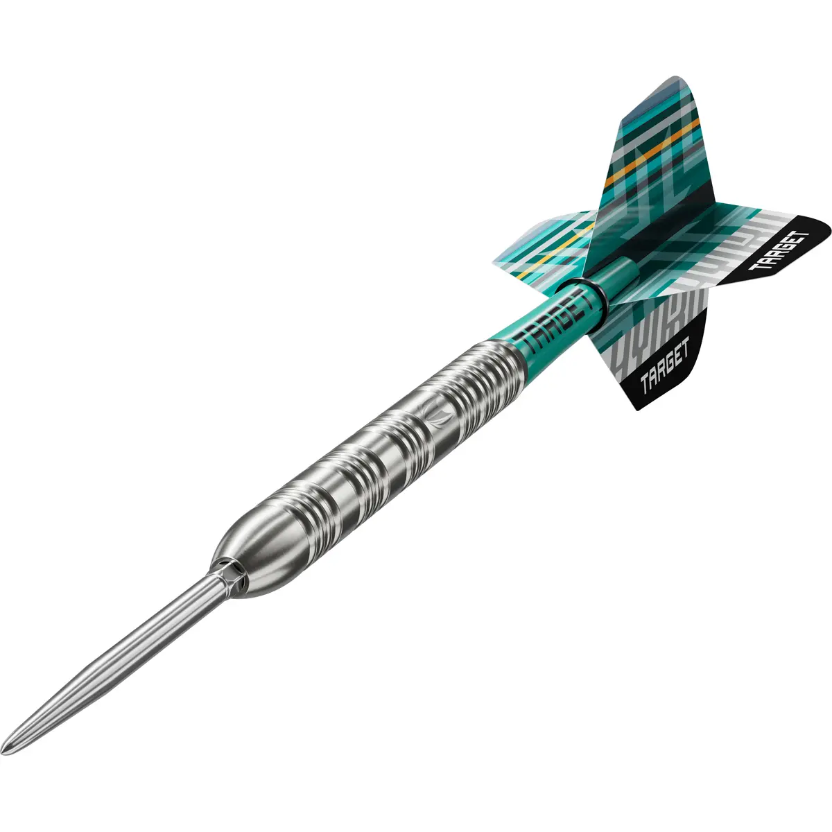 Target Hydro 02 Swiss Point Steeldart in dynamischer Ansicht mit Barrel und Flight