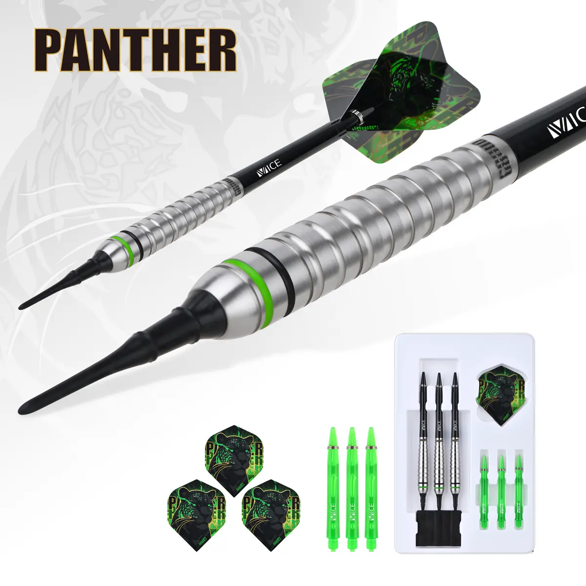 One80 Panther-M Softdarts mit Zubehör – Barrels, Shafts, Flights und Spitzen im Set
