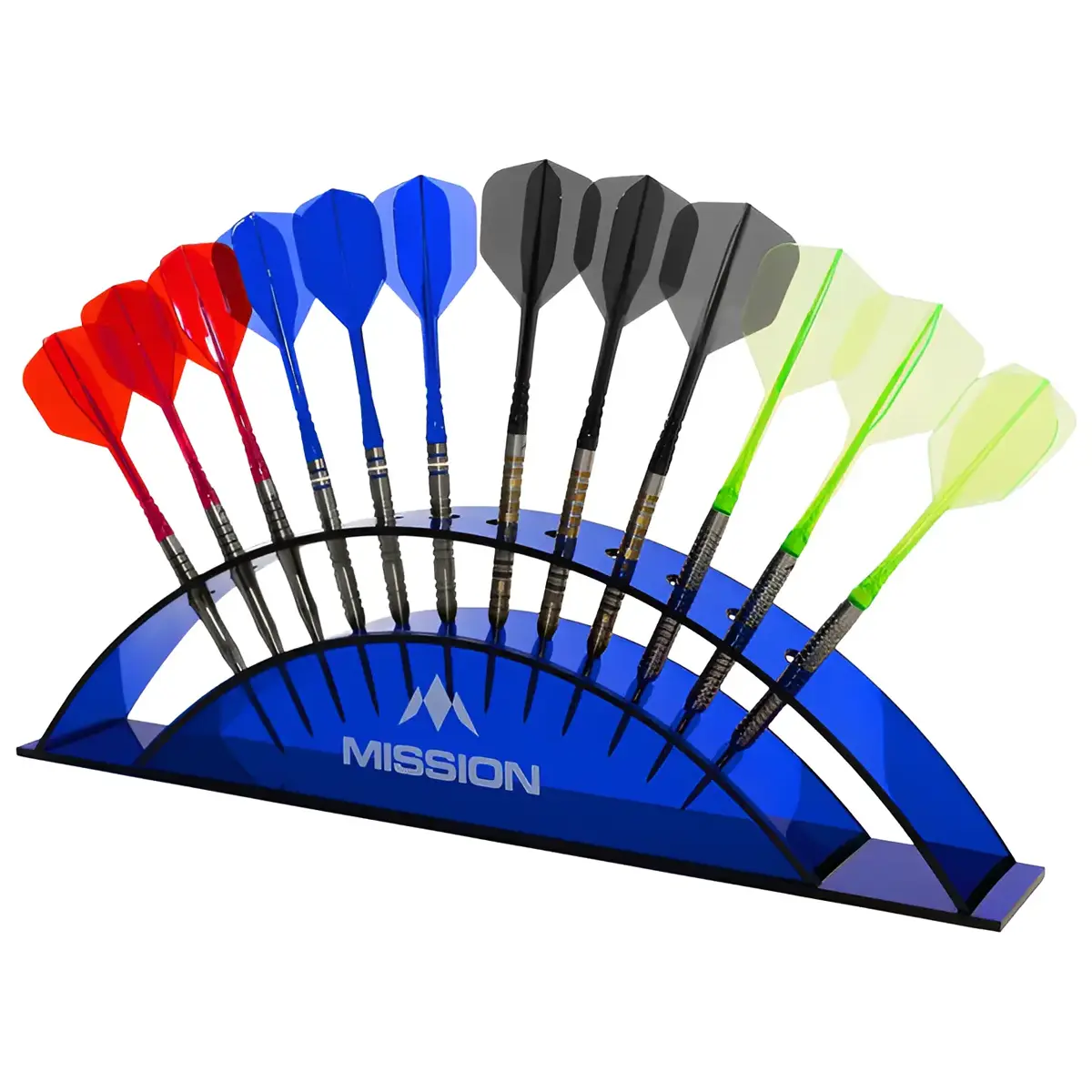 Mission Station 12 Dart Acrylic Display in Blau – Acryl Dartständer für 12 montierte Darts