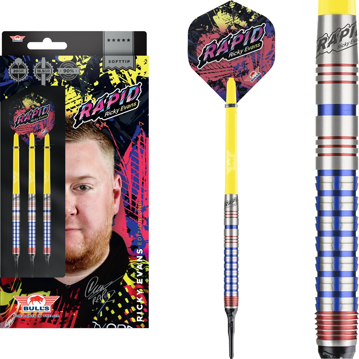 Bull’s NL Ricky Evans Gen 1 Softdarts Set – 3 Softdarts mit 90 % Tungsten Barrel