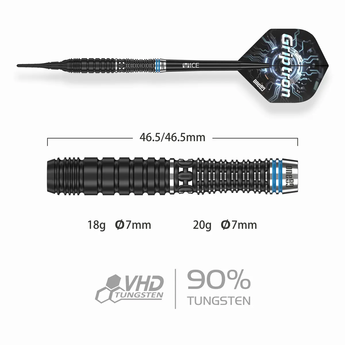 Detailaufnahme der One80 Griptron GT2 Softdarts mit integrierter Gripmulde im hinteren Barrelbereich